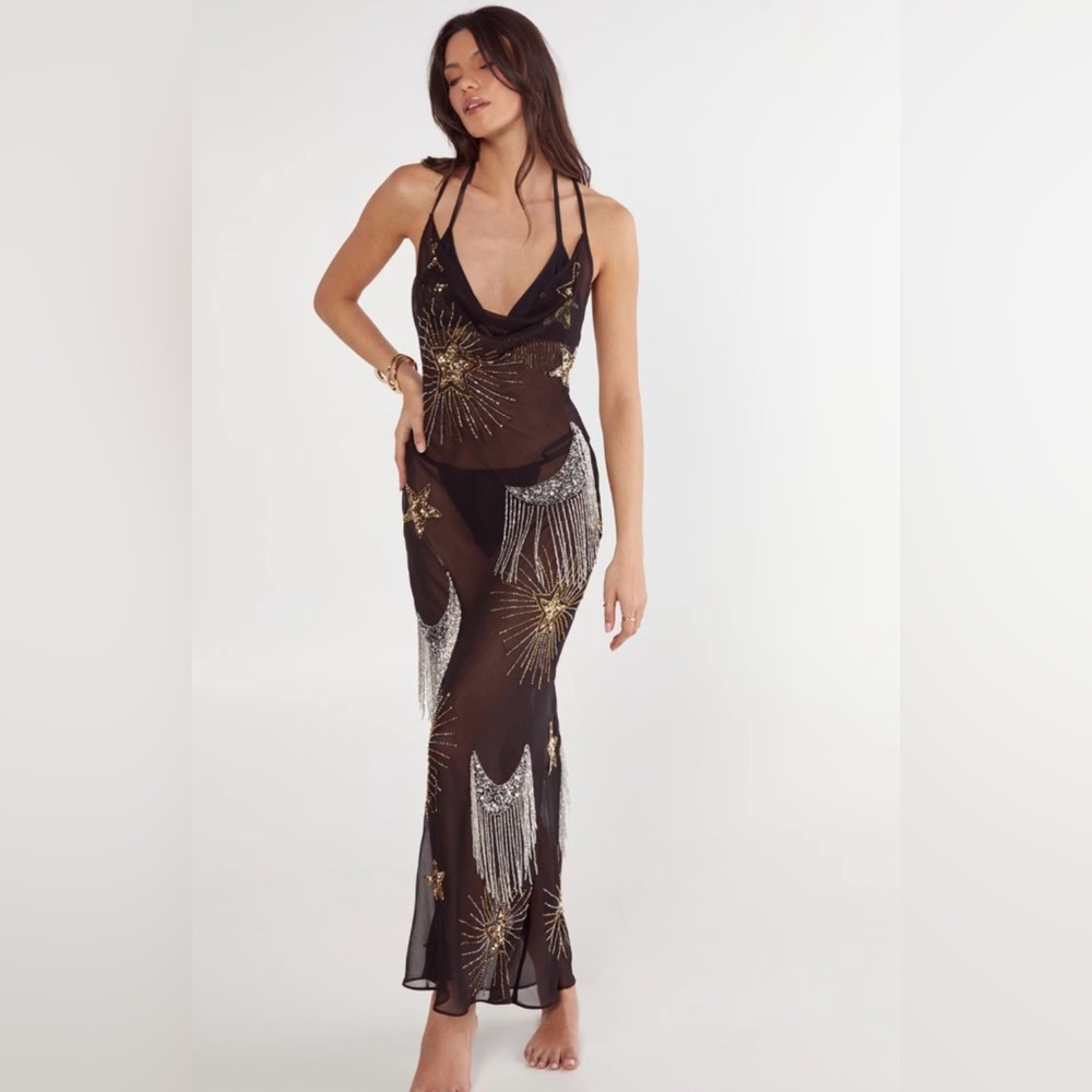 Nasty Gal Hand Embellished Celestial Cowl Neck Maxi Beach Dress